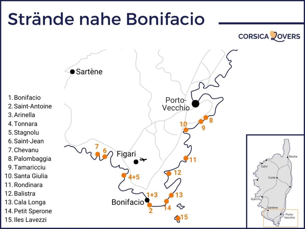 Die schönsten Strände von Bonifacio - Karte