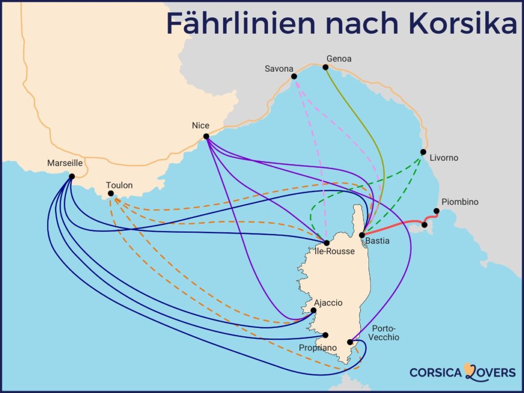 Karte Schiff Korsika Fähre Route