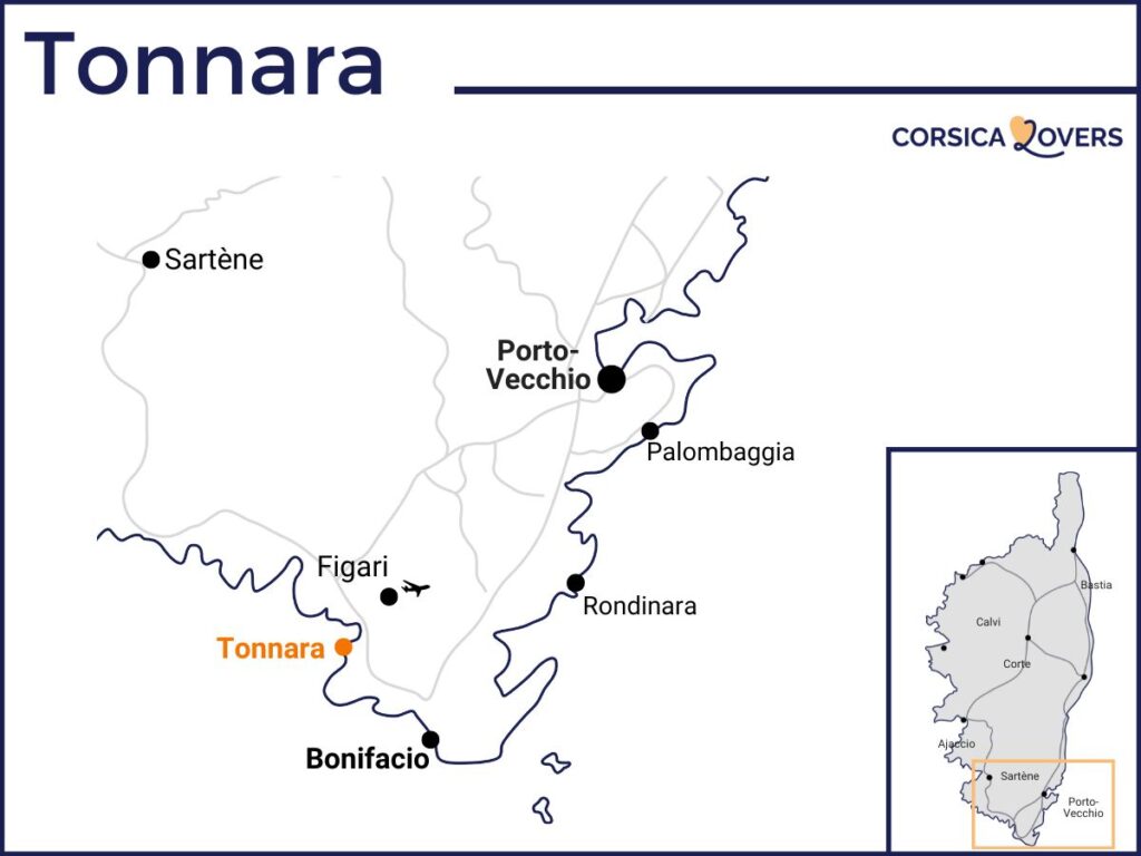 Tonnara Tunara Bonifacio Corsica beach map