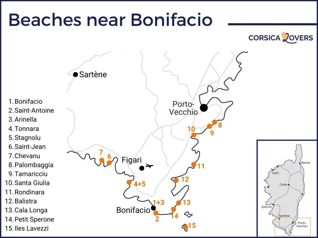 The most beautiful beaches of Bonifacio - map