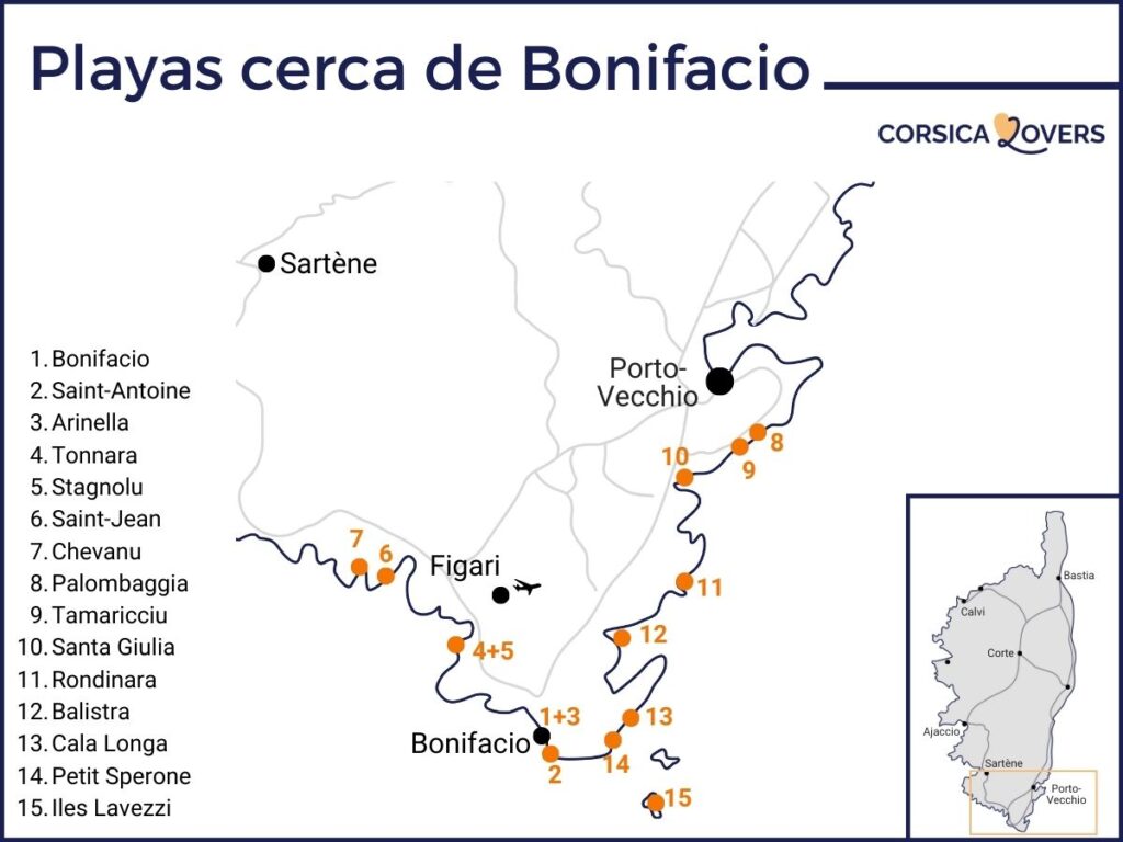 Las playas más bonitas de Bonifacio - mapa