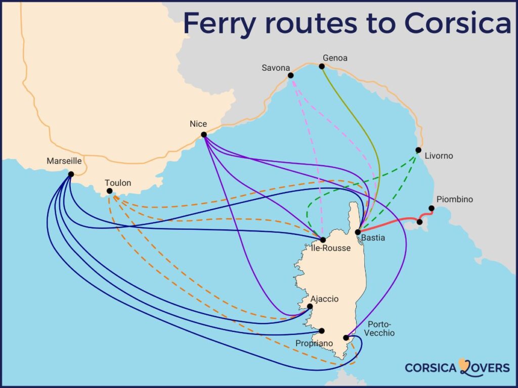 Corsica ferry route map