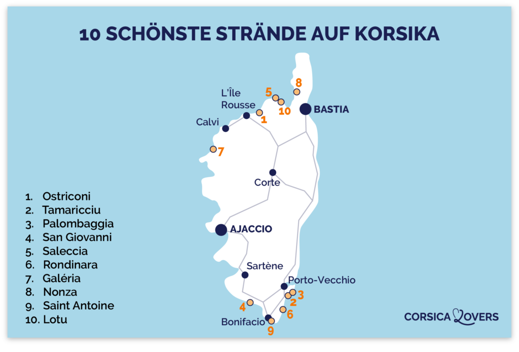 Karte der schönsten Strände Korsikas