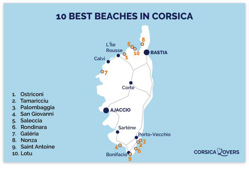Map of the most beautiful beaches of Corsica