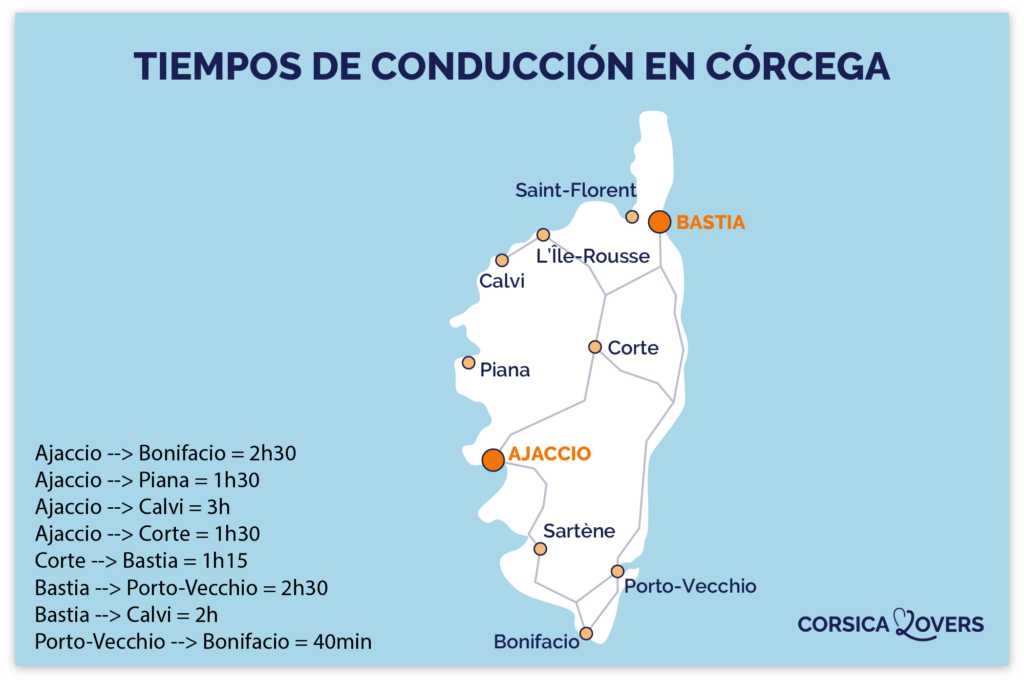 Mapa Horario de carretera en Córcega