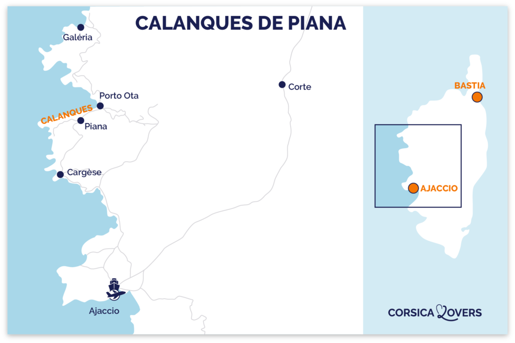 Kaart calanques de Piana Corsica