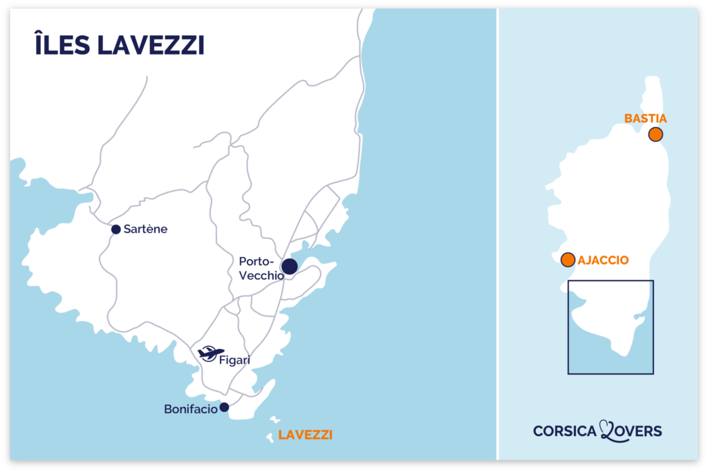 Kaart Lavezzi-eilanden Corsica