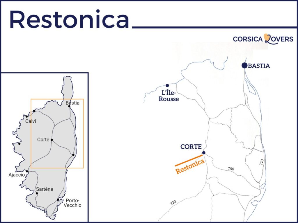 Kaart van de Restonica-vallei Corsica