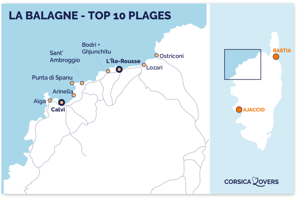 Carte plages Balagne Corse