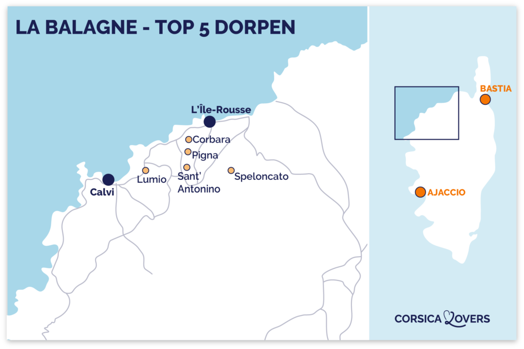 Kaart van dorpen Balagne Corsica