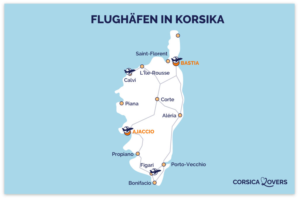 Karte der Flughäfen Korsikas