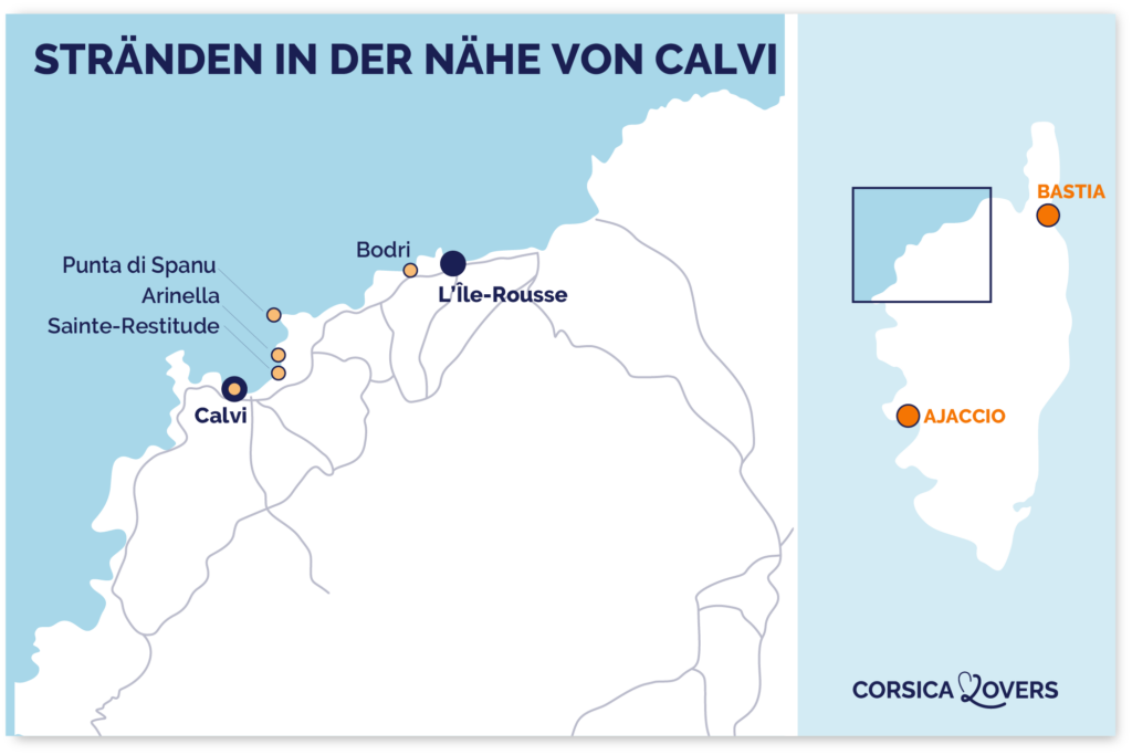 Karte Strände um Calvi in der Nähe