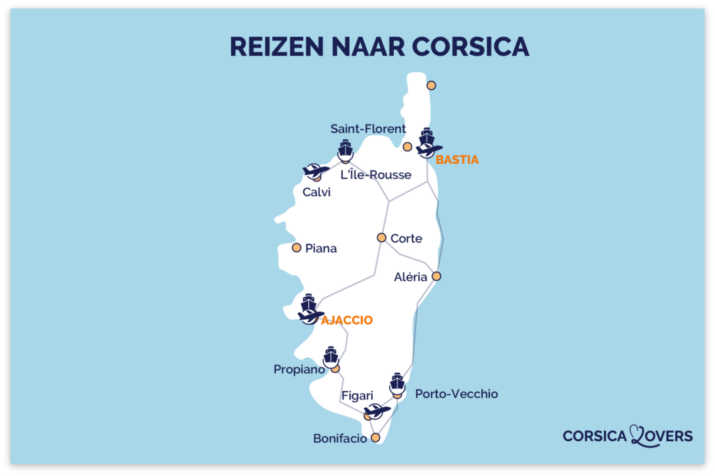 Kaart om naar Corsica te gaan