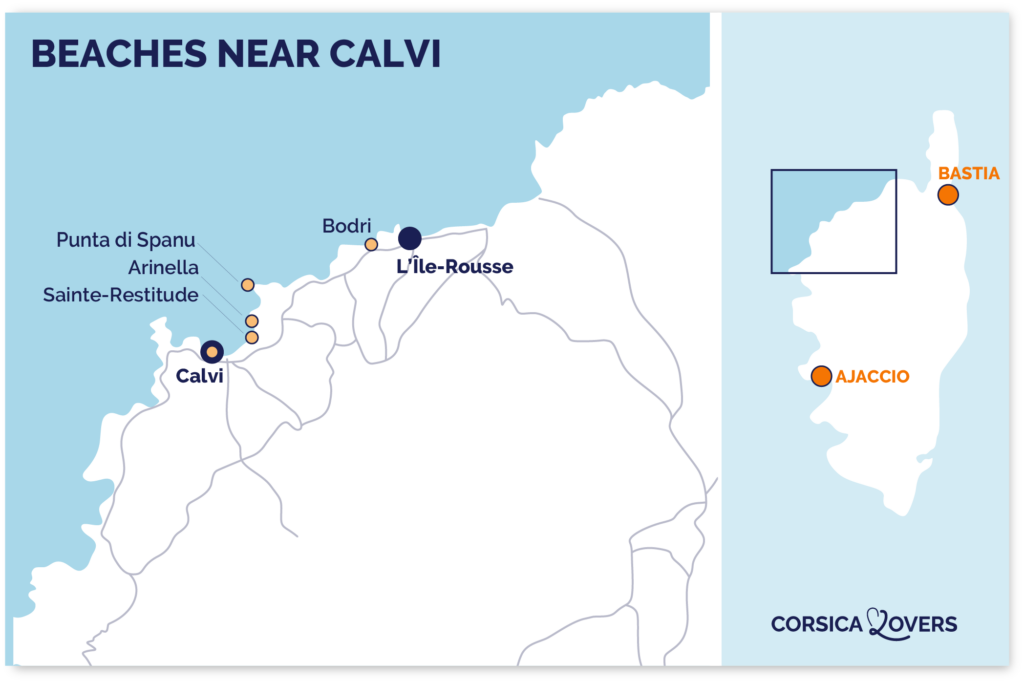 map beaches around Calvi near
