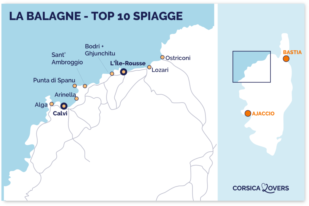 Mappa delle spiagge Balagne Corsica