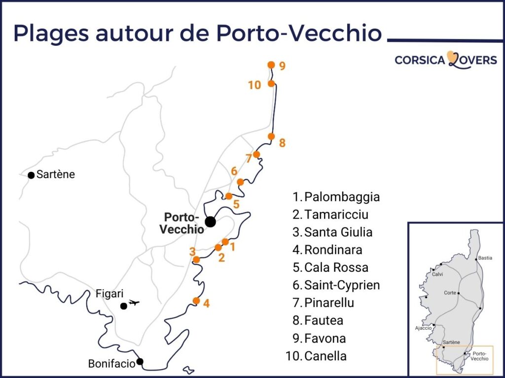 Carte plages Porto-Vecchio