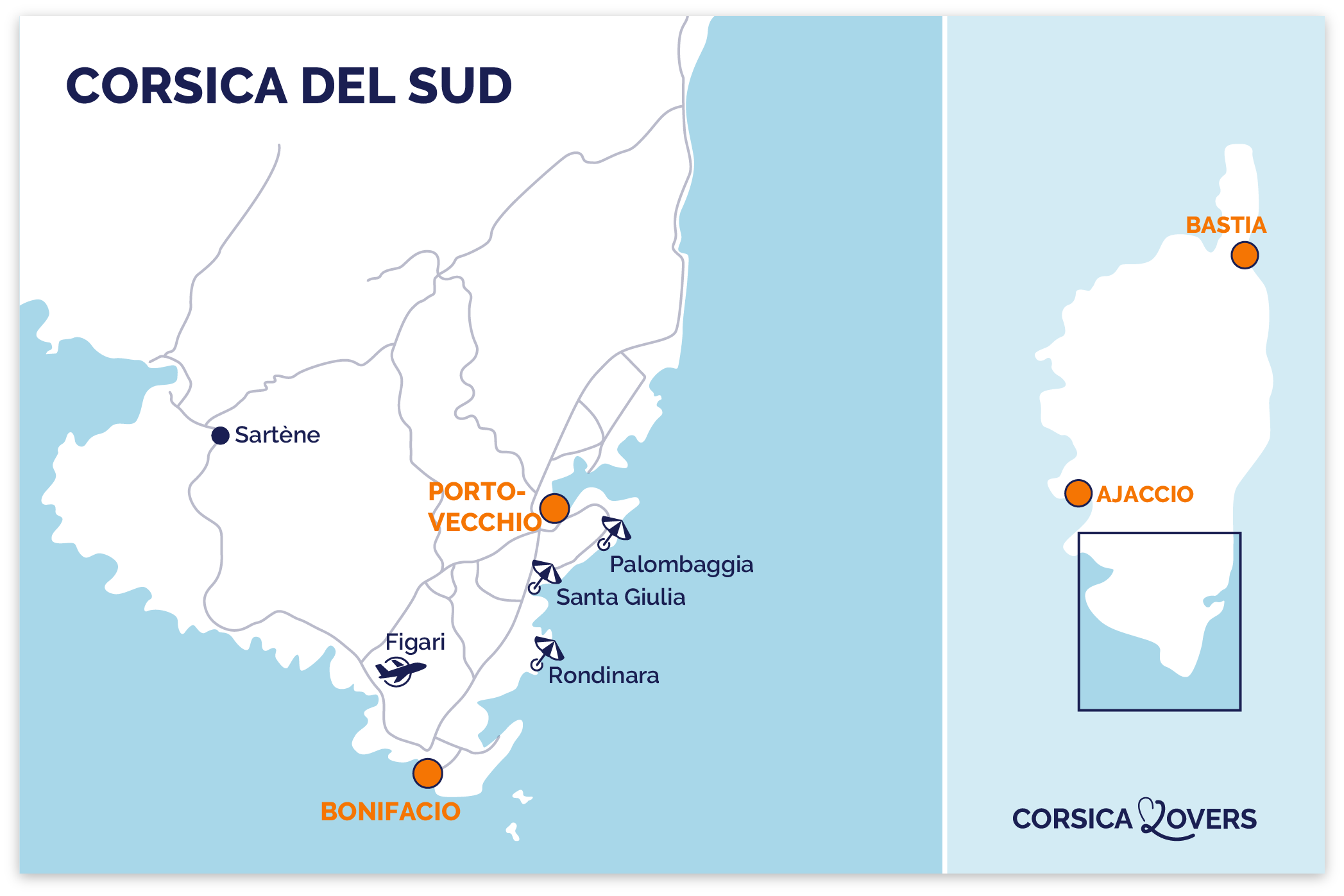 Mappa Corsica del Sud Bonifacio Porto-Vecchio