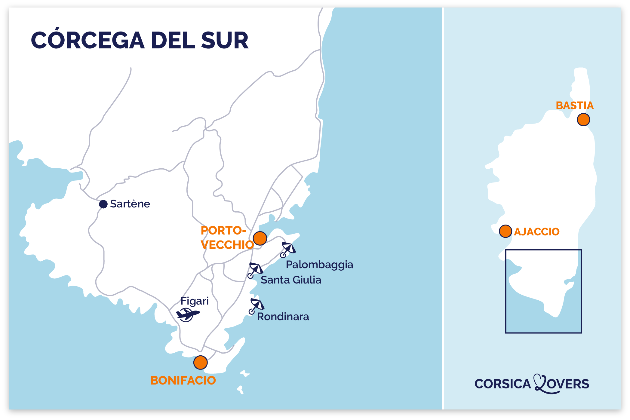 Mapa Córcega del Sur Bonifacio Porto-Vecchio