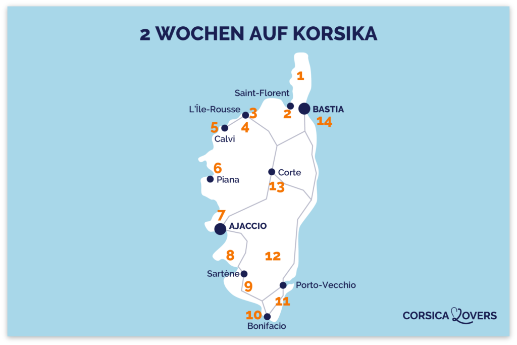 Karte 2 Wochen Korsika 14 Tage Reiseplan