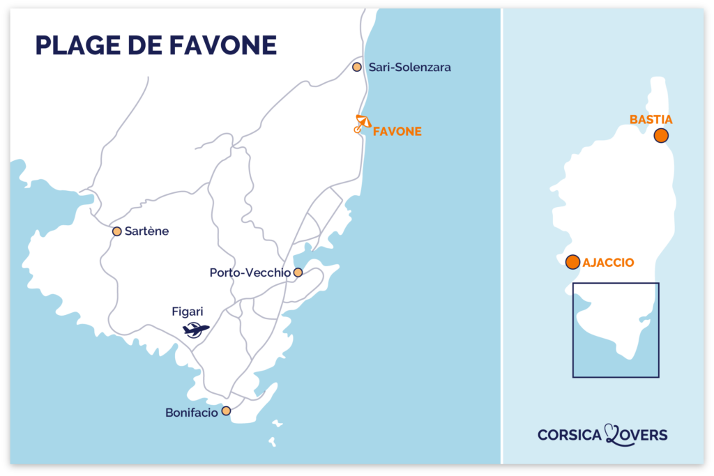 Map of Favone beach South Corsica Porto Vecchio