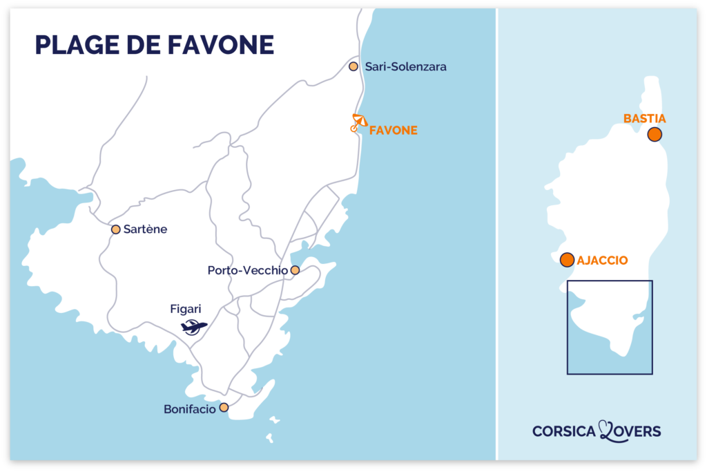 Mappa della spiaggia di Favone Corsica del Sud Porto Vecchio