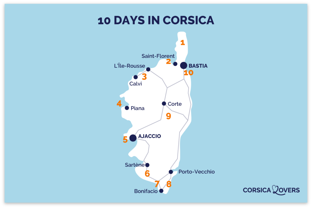 Map Corsica 10 days itinerary