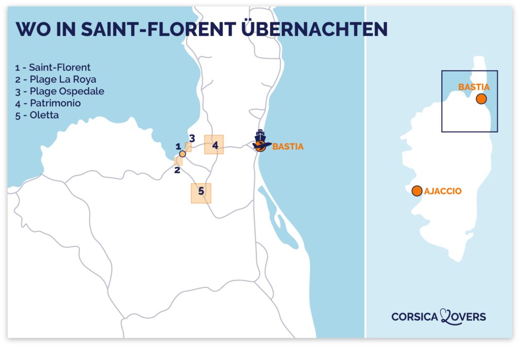 Karte der besten Gegenden von Saint Florent oder Aufenthalt