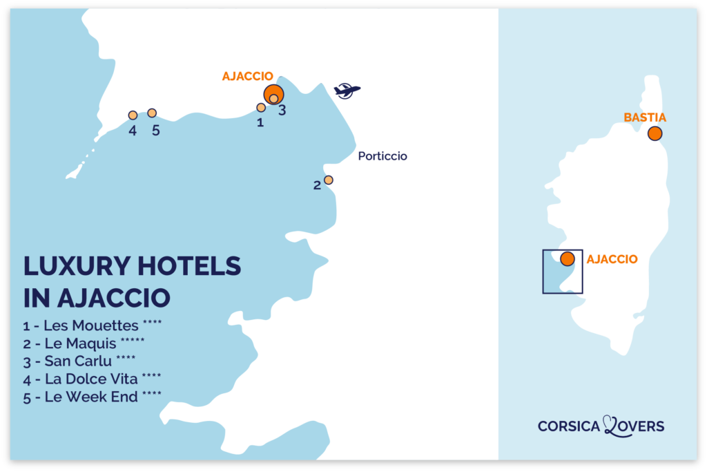 Map of Ajaccio luxury hotels