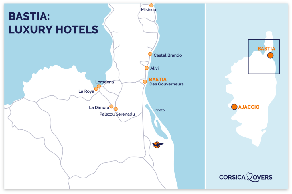Map of luxury hotels Bastia corsica