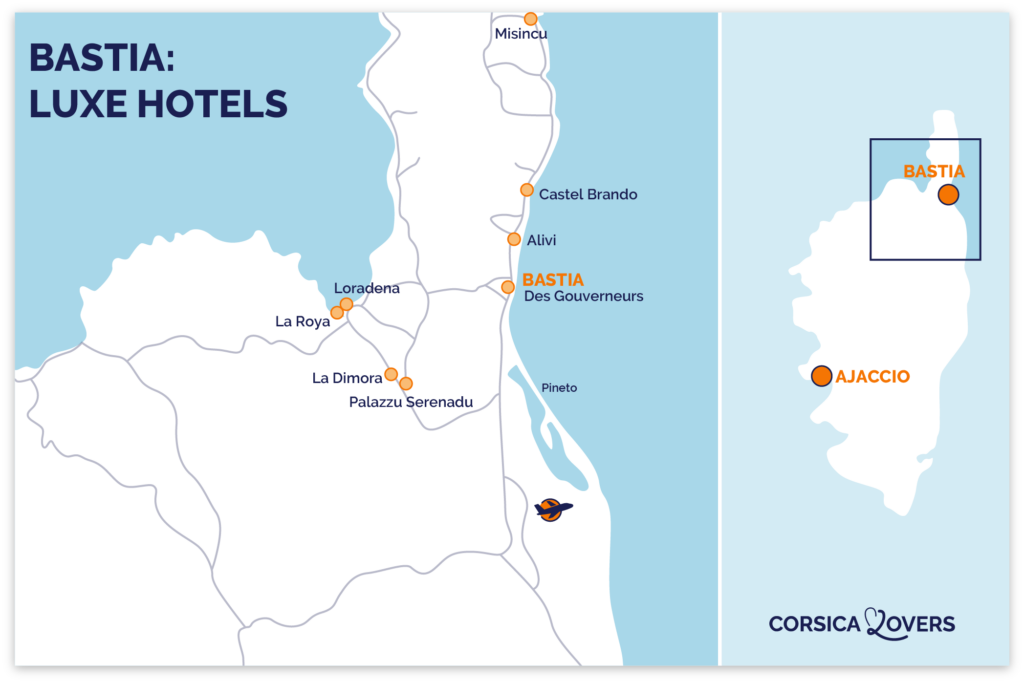 Kaart van luxe hotels Bastia corsica