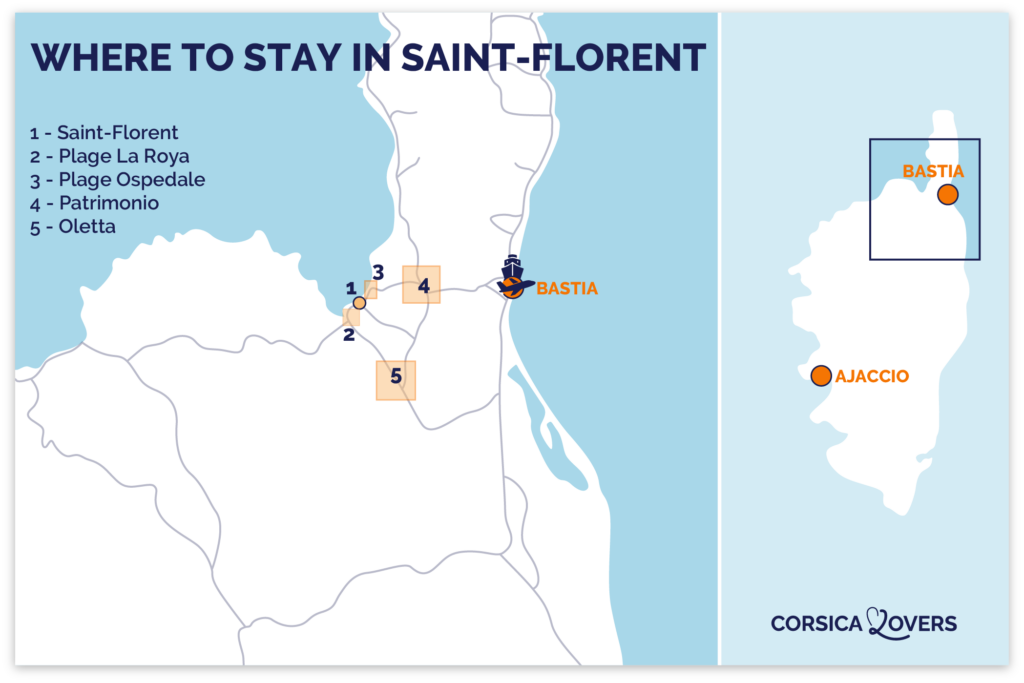 Map of best areas to stay in Saint Florent