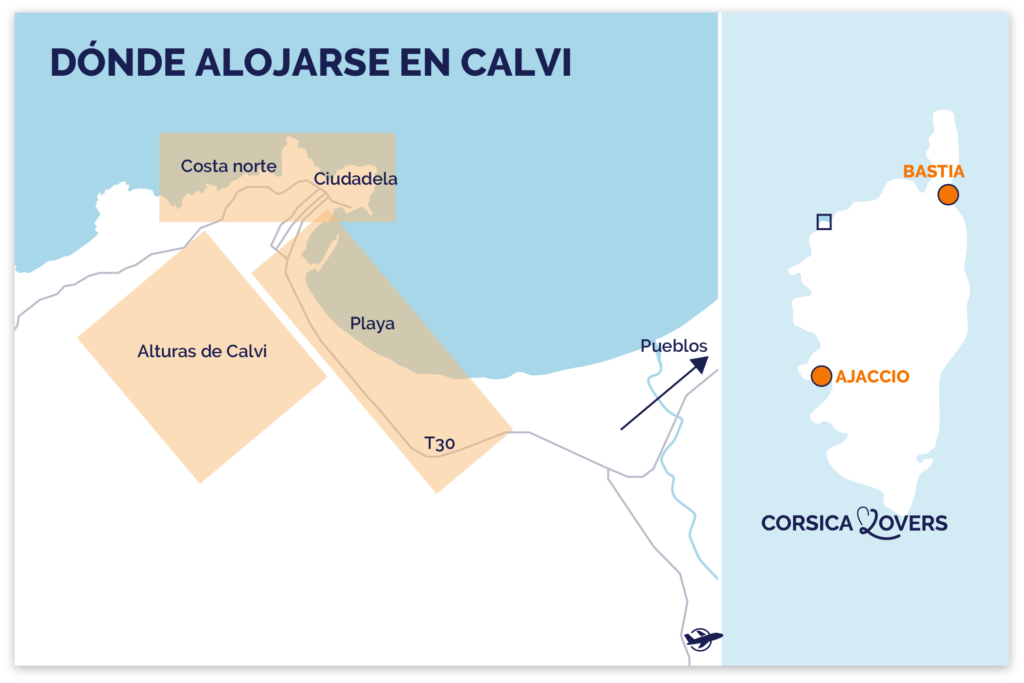 mapa de los mejores lugares para alojarse en Calvi