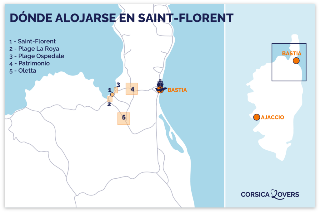 Mapa de los mejores lugares para alojarse en Saint Florent