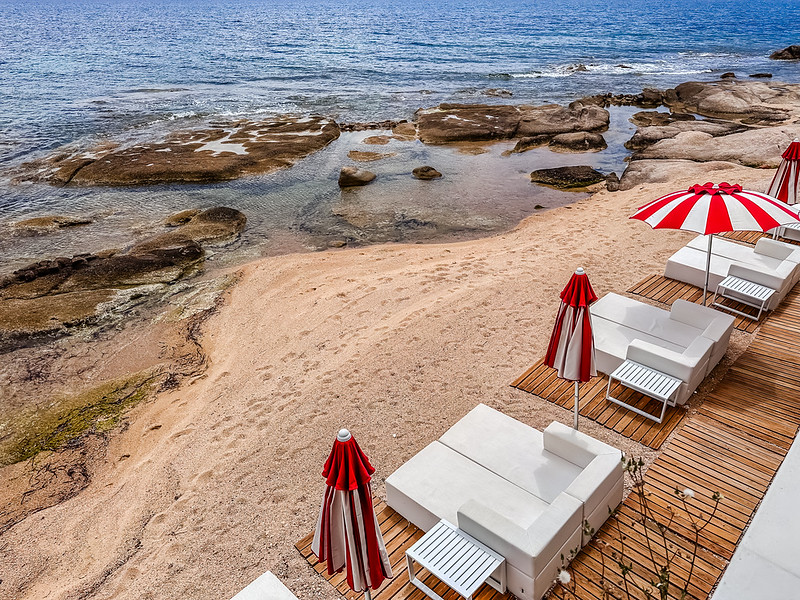 view of the private beach at the Hotel Les Mouettes in Ajaccio