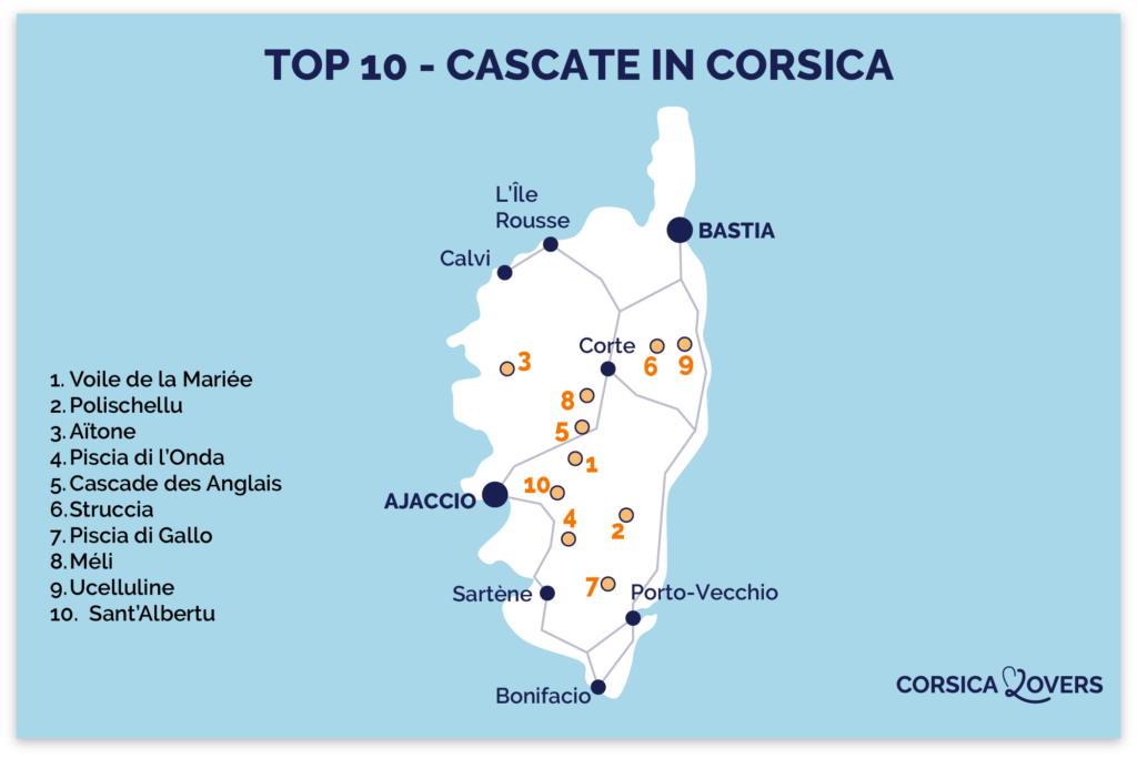 Mappa delle cascate della Corsica