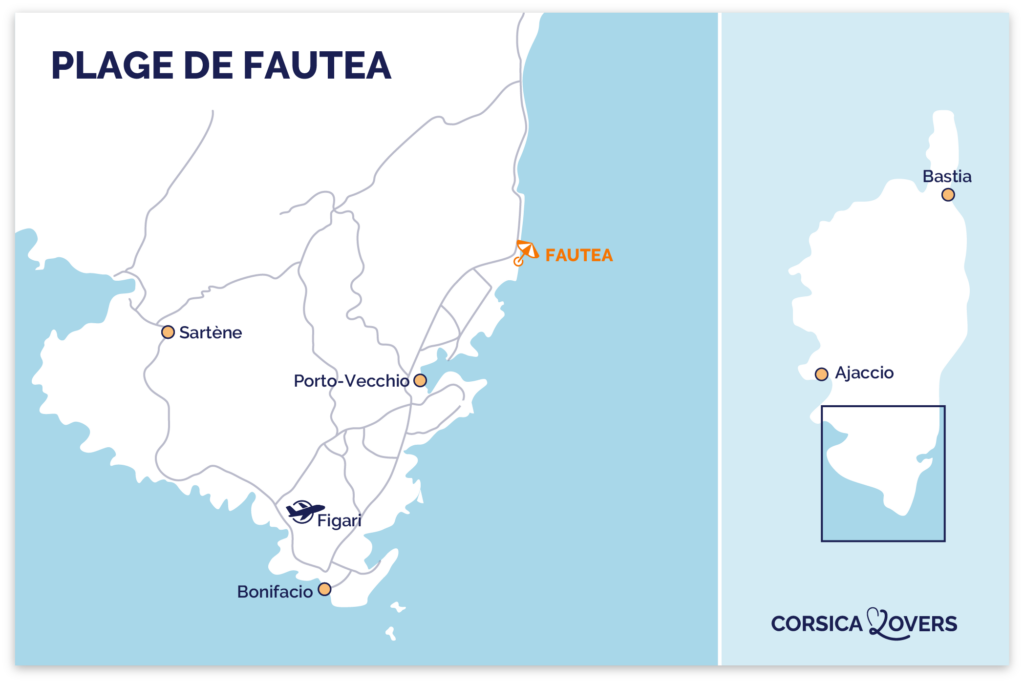 Découvrez notre carte de la Plage de Fautea en Corse-du-Sud!