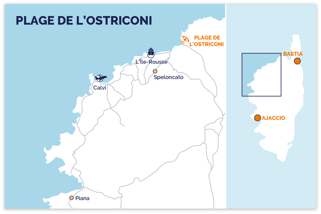 Découvrez notre carte de la plage de l'Ostriconi en Balagne!