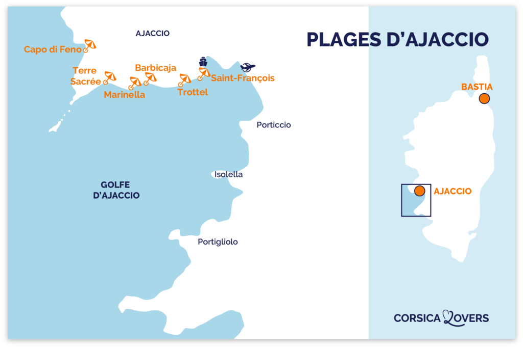 carte plus belles plages ajaccio meilleures