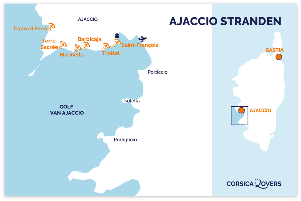 kaart mooiste stranden ajaccio beste