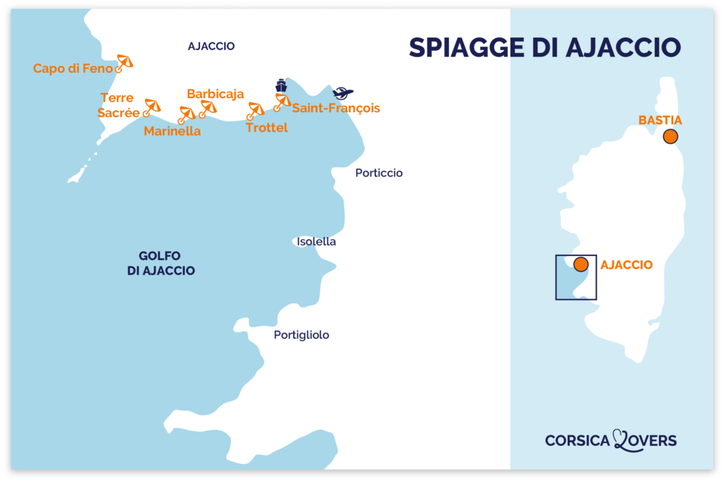 mappa spiagge più belle ajaccio migliori