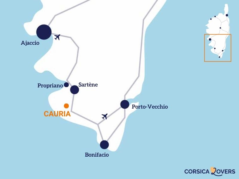 Mapa de Cauria, Córcega